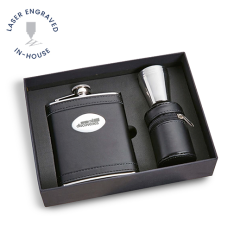 6oz Black Leather Hip Flask and Cups