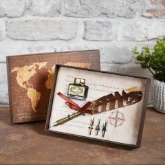 Brown Striped Feather Quill Writing Set