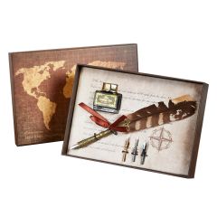 Brown Striped Feather Quill Writing Set