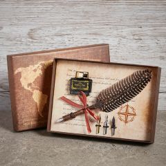 Black Striped Feather Quill Writing Set
